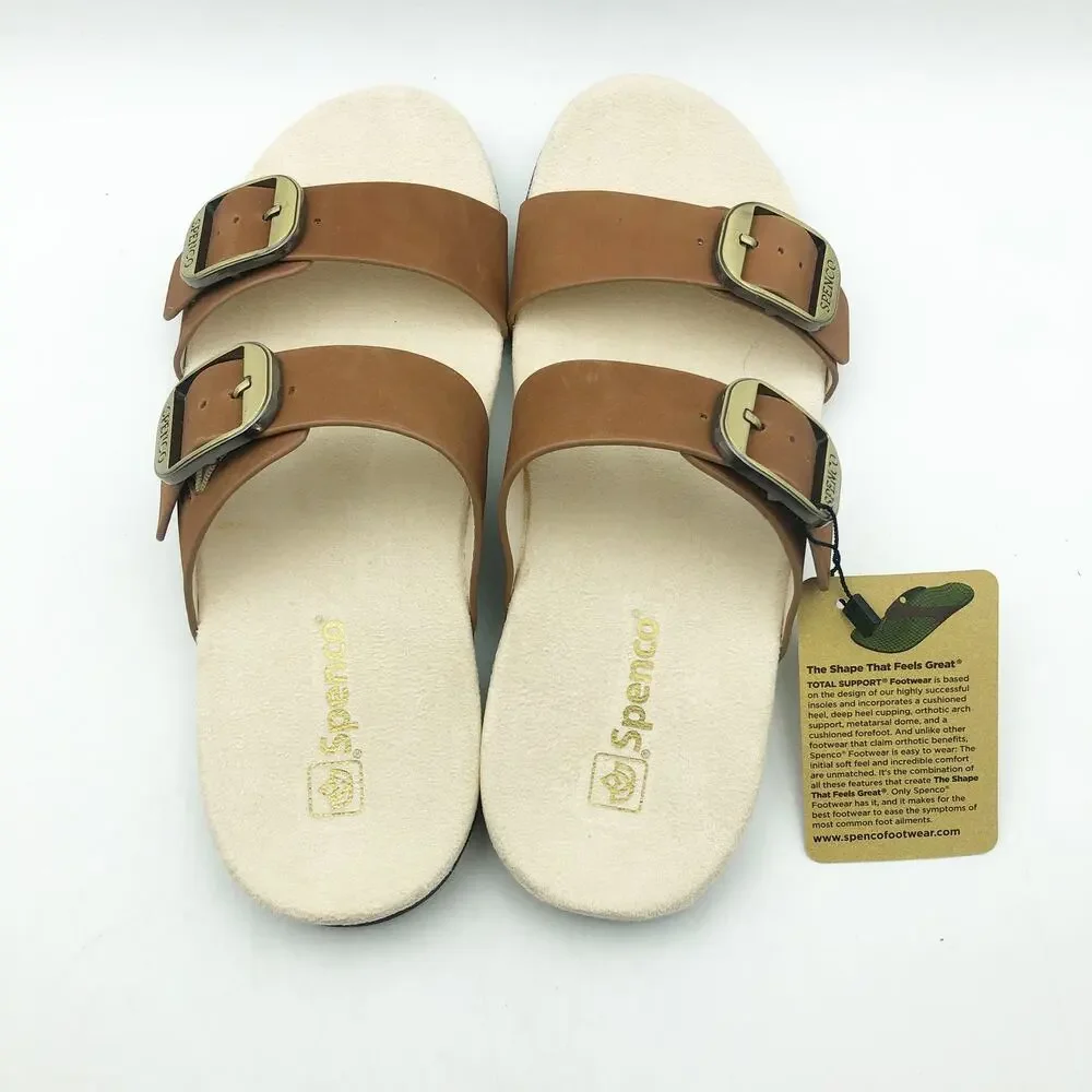 Spenco Womens Vista Slip On Sandals Size 7.5 Tan Saddle Leather APMA Comfort NIB